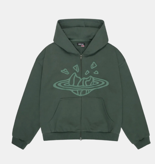 Broken Planet Emerald Green Zip-Up Hoodie