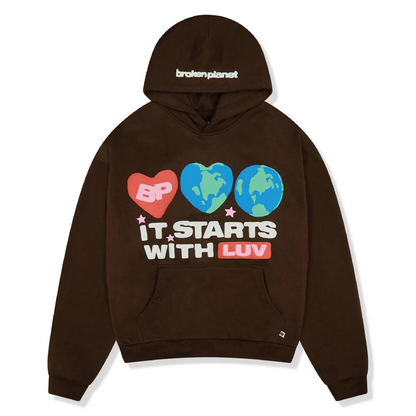 Broken Planet It Starts With Luv Mocha Brown Hoodie